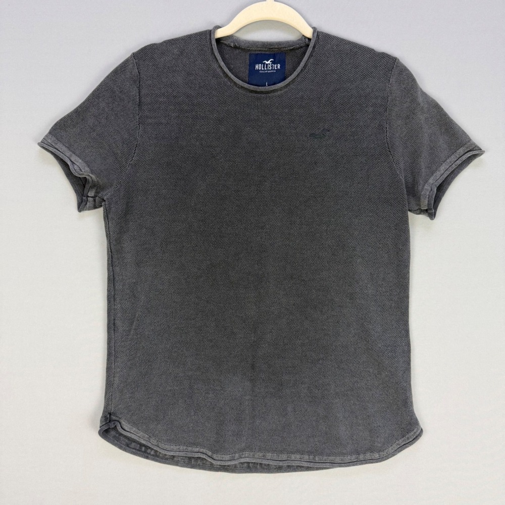 Hollister Curved Hem Textured Knit Crew T-Shirt Acid Wash Mens Large